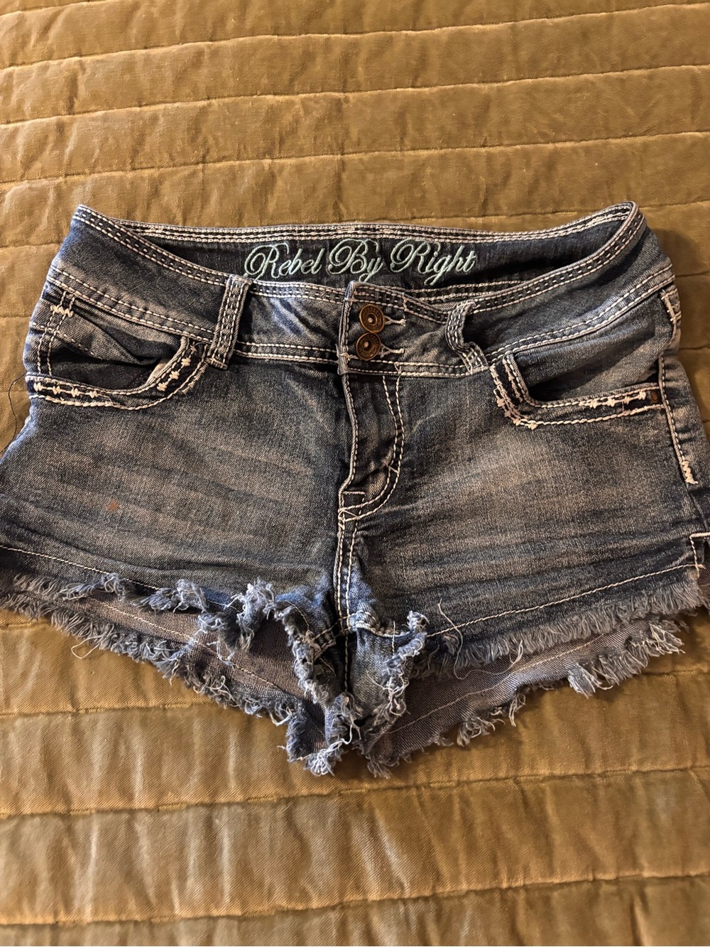 Rebel By Right Frayed Hem Blue Denim Cutoff Shorts